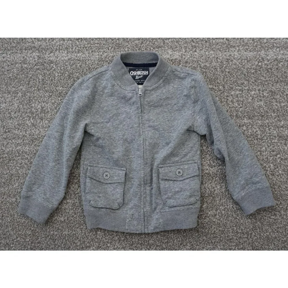 OshKosh B’gosh Boys 3T Gray Zip Up Jacket Sweatshirt Pockets Coat